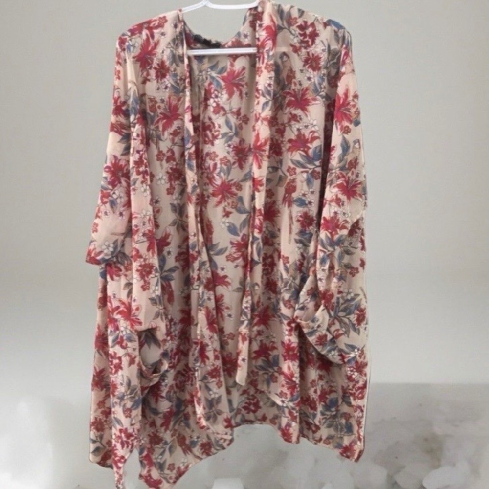 Floral Kimono Women 1X Plus Open Front Topper Pockets Boho Signature Studio - Picture 10 of 12